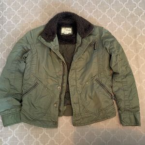 Energie green bomber style jacket with faux fur